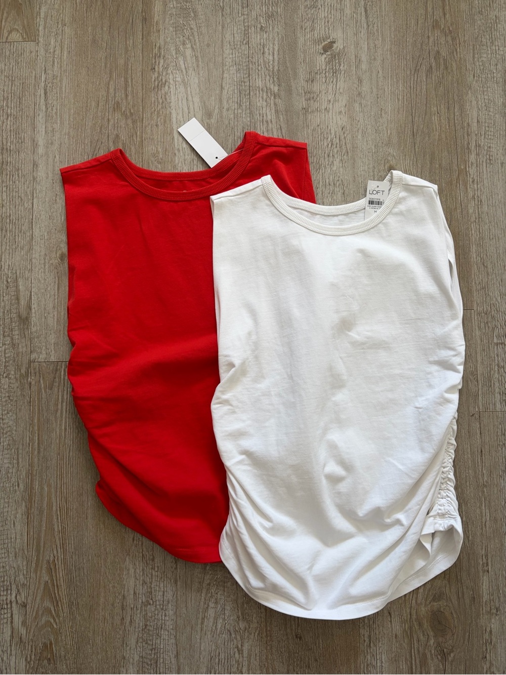 LOFT Red and White Sleeveless Crew Tank Set
